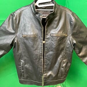GUESS Black Zip-Front Vegan Leather Bomber Jacket